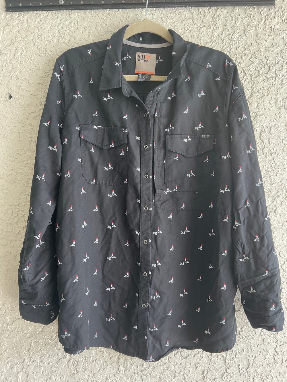 5.11 Tactical womens XL button down top with lipstick pattern